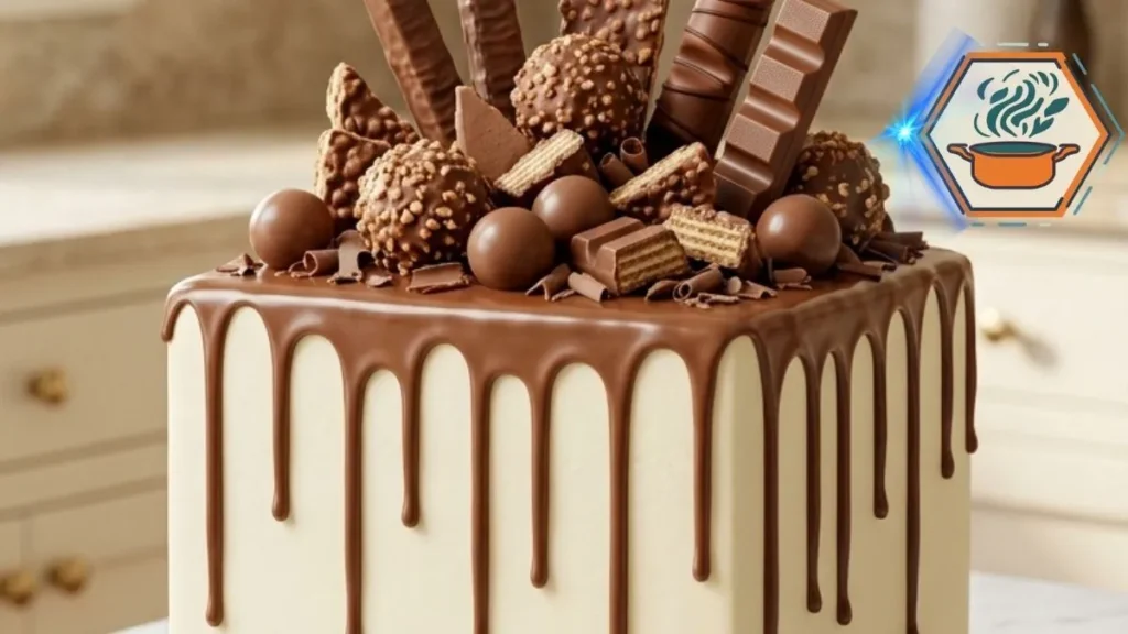 Chocolate Candy Explosion Drip Cake with chocolate ganache and candy topping