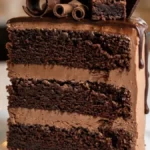 Chocolate Overload Birthday Cake with three moist chocolate layers and creamy chocolate filling