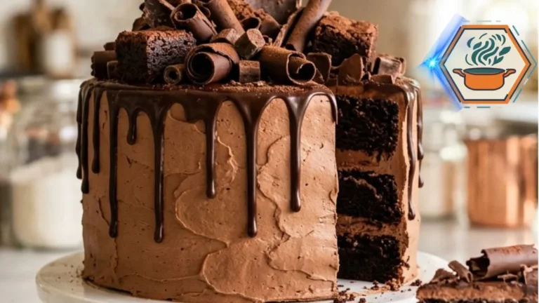 Classic American Celebration Dessert: Chocolate Overload Birthday Cake 3 Slice of Chocolate Overload Birthday Cake with chocolate cream filling
