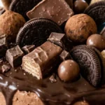 Loaded Chocolate Candy Bar Cake with ganache, cookies, wafers and chocolate pieces