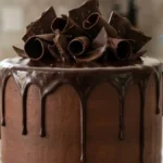 Triple Chocolate Ganache Cake with three chocolate layers, buttercream filling, and dark chocolate ganache.