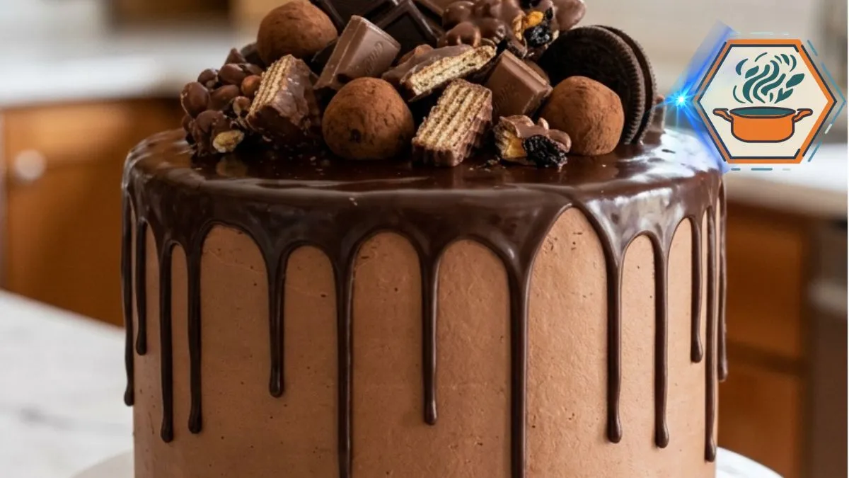Ultimate Chocolate Overload Cake Recipe 2 Ultimate Chocolate Overload Cake with chocolate ganache, truffles, wafers, and chocolate pieces
