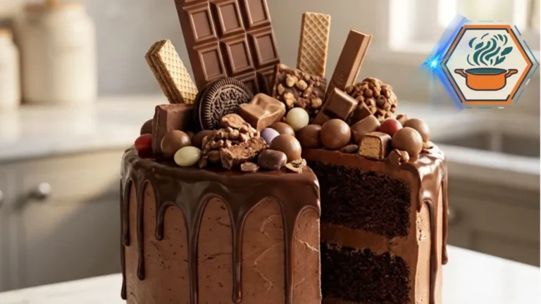 Ultimate Chocolate Overload Cake Recipe 3 Homemade Ultimate Chocolate Overload Cake with chocolate frosting and ganache.