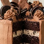 Velvet Cookie Stack Chocolate Celebration Cake with cookie cream layers and chocolate wafer topping