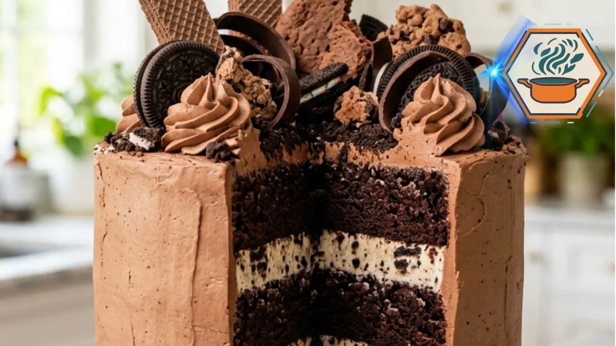 Velvet Cookie Stack Chocolate Celebration Cake 2 Velvet Cookie Stack Chocolate Celebration Cake with cookie cream layers and chocolate wafer topping